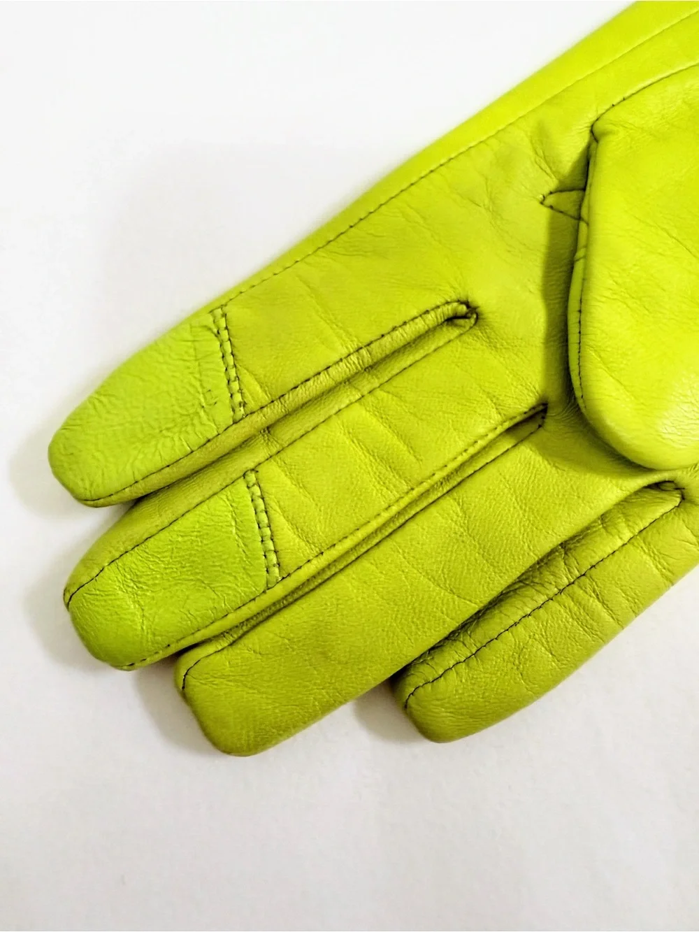 Neon Lime Green Genuine Leather Gloves Soft Leather Size S